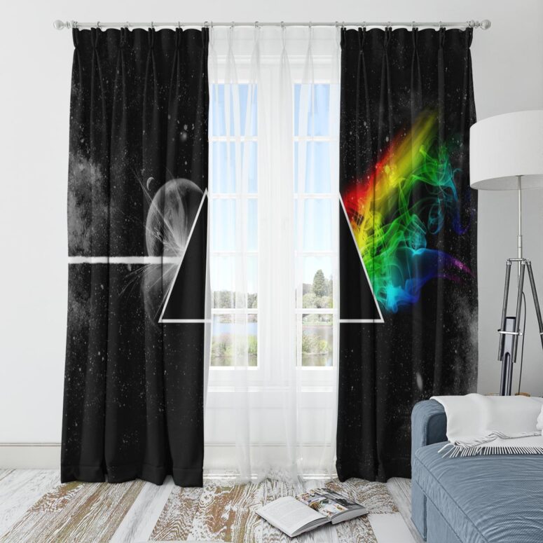 Pink Floyd Window Curtains - Dark Side Of the Moon in Space Pink Floyd Window Curtains - Dark Side Of the Moon in Space