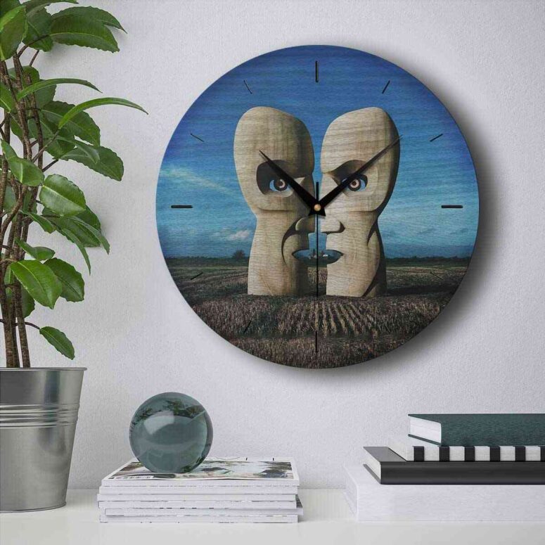 Pink Floyd Wooden Clock - Division Bell Stone Heads