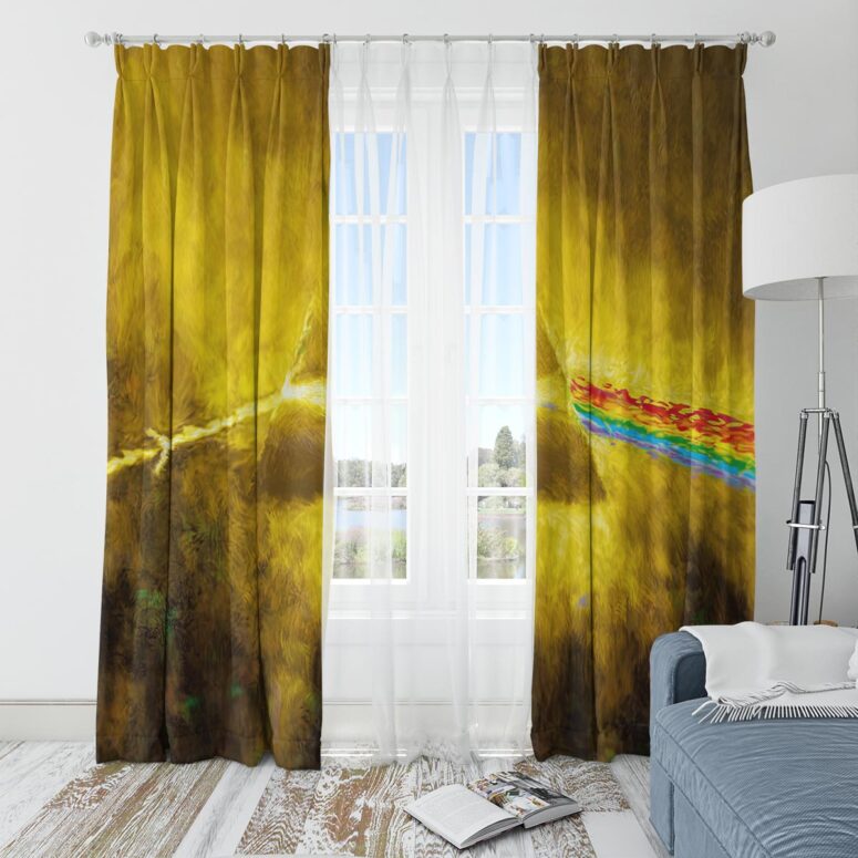 Pink Floyd Window Curtains - Golden Dark Side Of The Moon Pink Floyd Window Curtains - Golden Dark Side Of The Moon