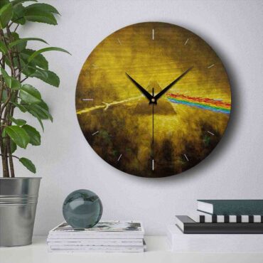 Pink Floyd Wooden Clock - Golden Dark Side Of The Moon