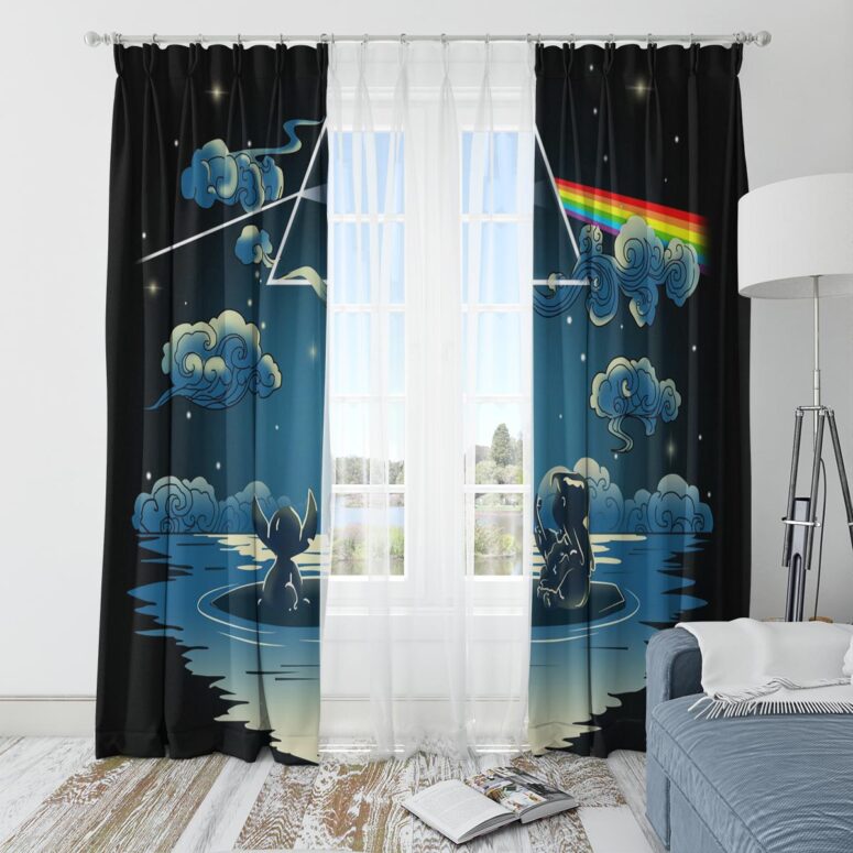 Pink Floyd Window Curtains - Lilo And Stitch Starry Sky Dark Side Of The Moon