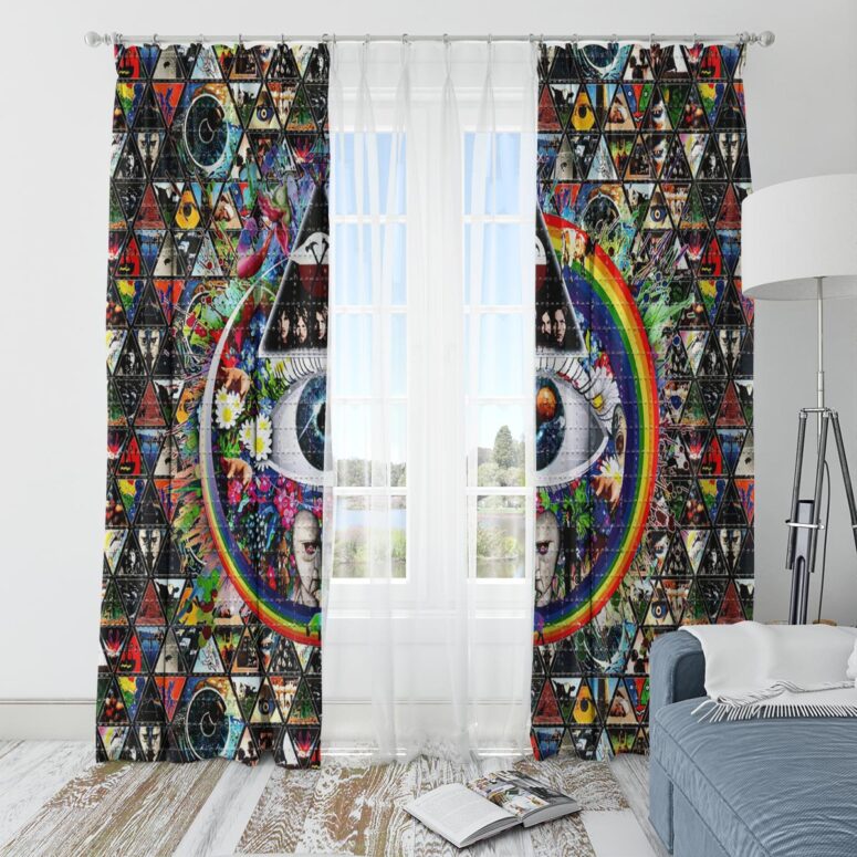 Pink Floyd Window Curtains - Album Cover Ring Collage Blotter Art