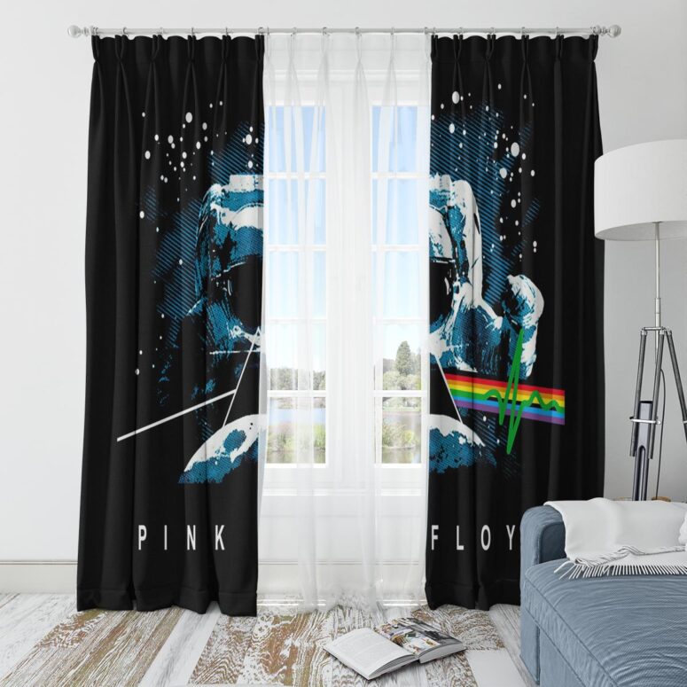 Pink Floyd Window Curtains - Dark Side Of Moon Art Blue