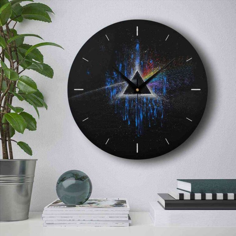 Pink Floyd Wooden Clock - Dark Side Of Moon Art Blue