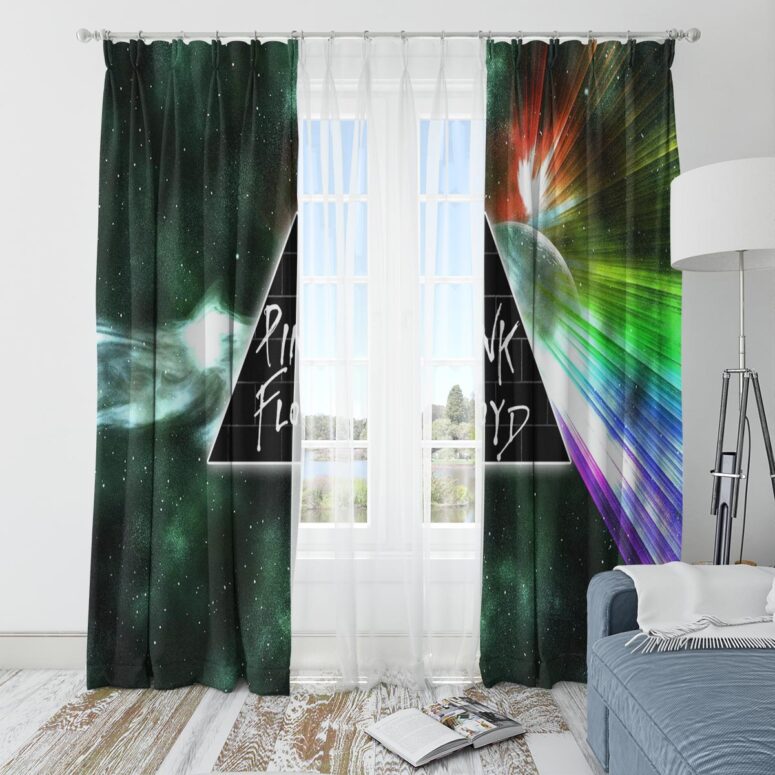 Pink Floyd Window Curtains - Dark Side Of Moon Galaxy Green Pink Floyd Window Curtains - Dark Side Of Moon Galaxy Green