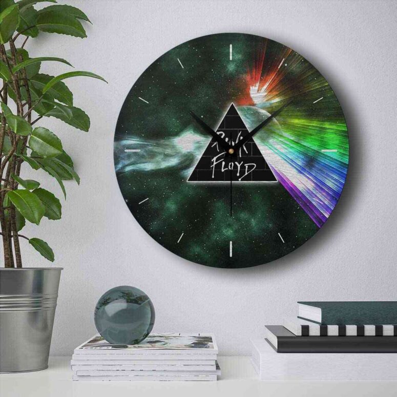 Pink Floyd Wooden Clock - Dark Side Of Moon Galaxy Green