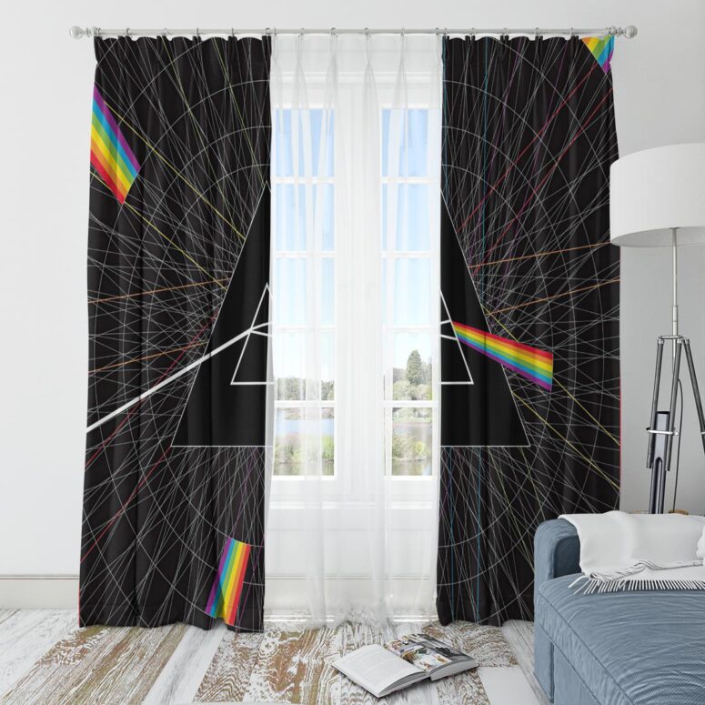 The Dark Side Of The Moon Pink Floyd Window Curtains - Line Art The Dark Side Of The Moon Pink Floyd Window Curtains - Line Art