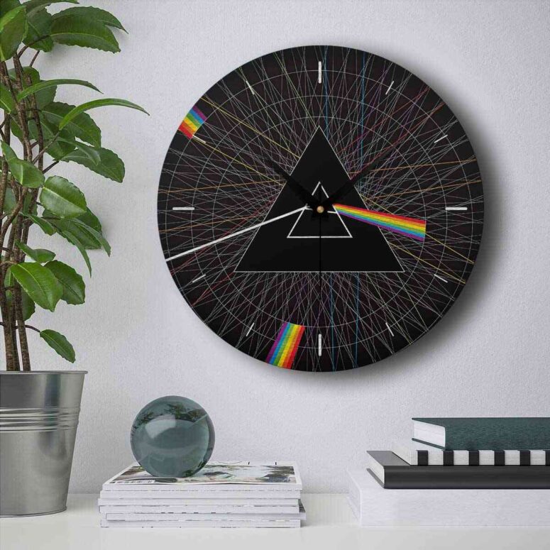 The Dark Side Of The Moon Pink Floyd Wooden Clock - Line Art