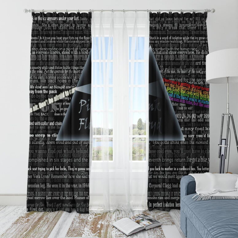 Pink Floyd Window Curtains - Lyric Collage Prism Vintage Pink Floyd Window Curtains - Lyric Collage Prism Vintage