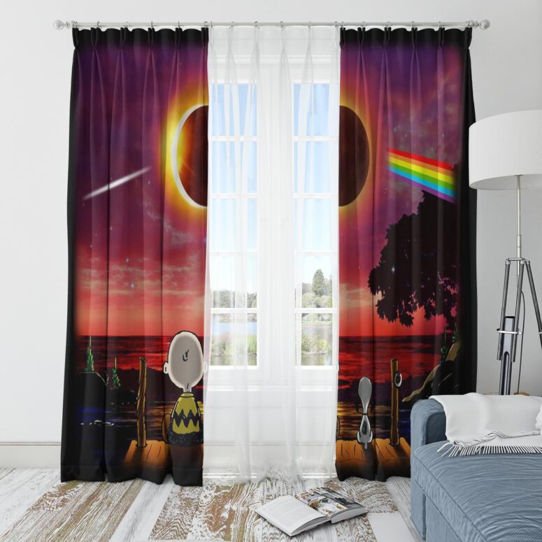 Pink Floyd Window Curtains - Snoopy Dark side of the moon Eclipse Galaxy