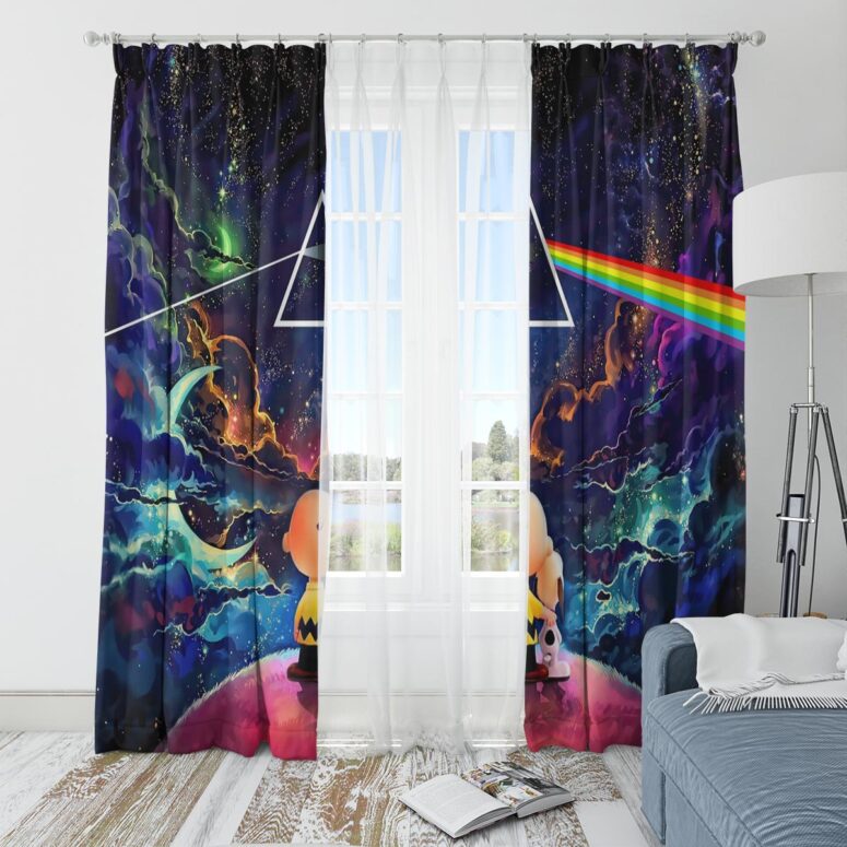 Pink Floyd Window Curtains - Snoopy and Charlie Brown Dark Side Of The Moon