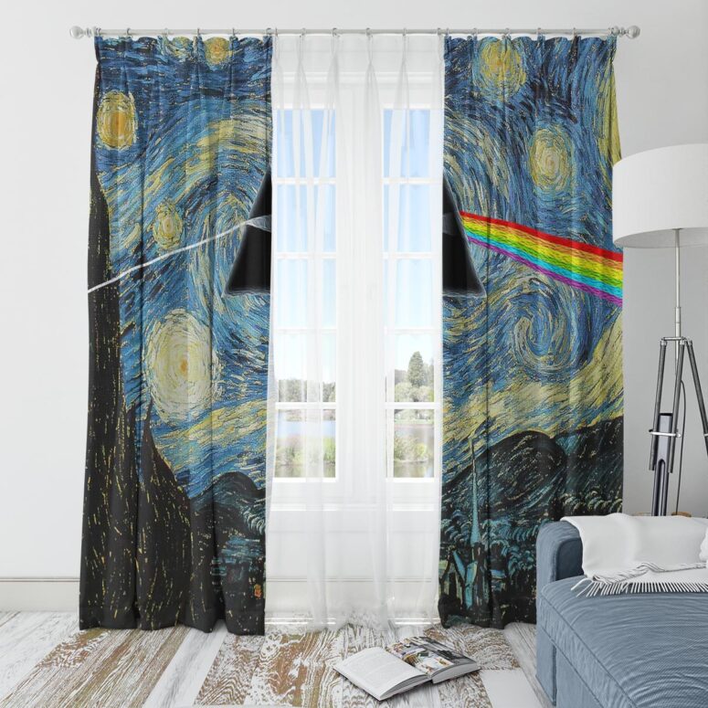 Pink Floyd Window Curtains - Starry Night Dark Side Of The Moon Van Gogh Pink Floyd Window Curtains - Starry Night Dark Side Of The Moon Van Gogh