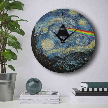Pink Floyd Wooden Clock - Starry Night Dark Side Of The Moon Van Gogh