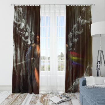 The Dark Side Of The Moon Lady Illustration Pink Floyd Window Curtains