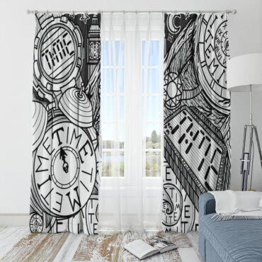 Pink Floyd Window Curtains - Time Hand drawing art