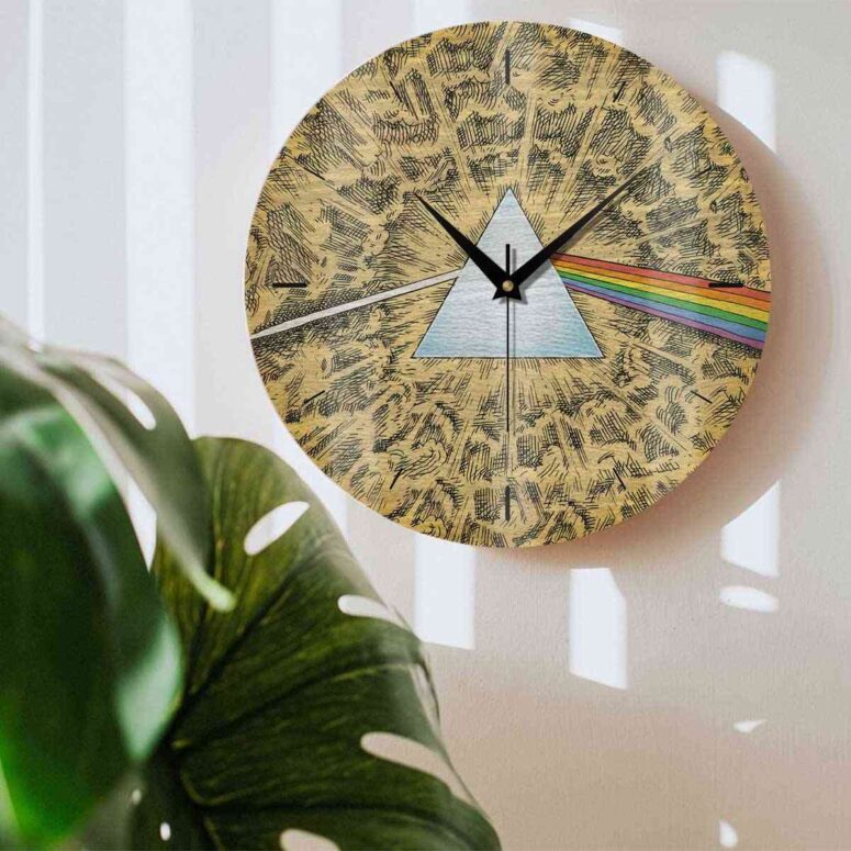 Pink Floyd Wooden Clock - Dark Side Of The Moon Cartoon Style