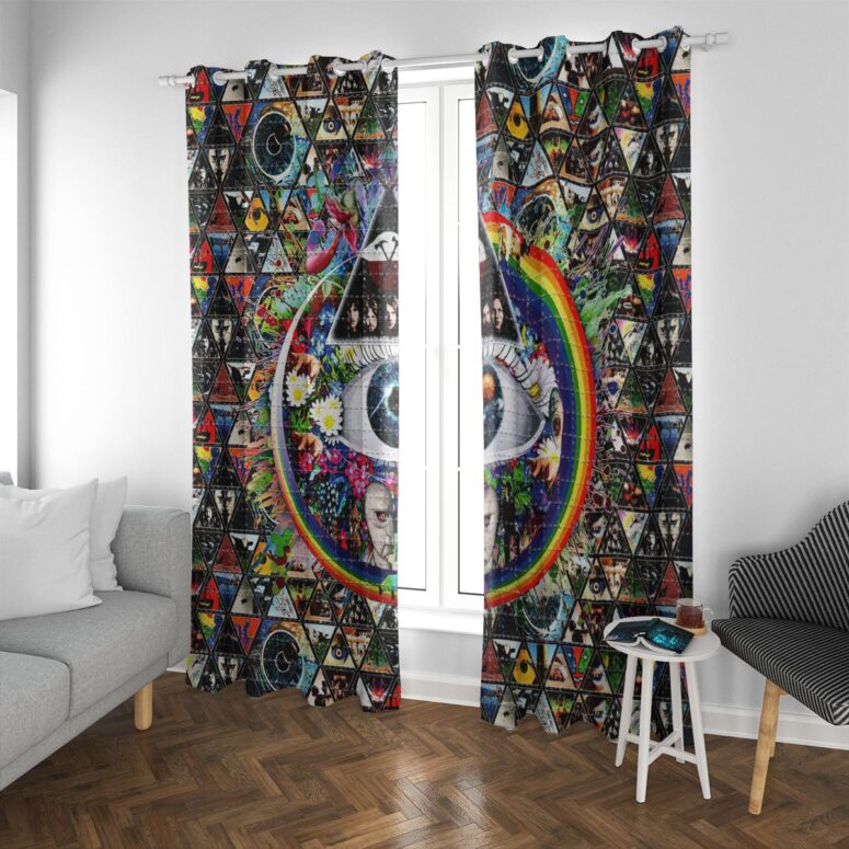 Pink Floyd Window Curtains - Album Cover Ring Collage Blotter Art