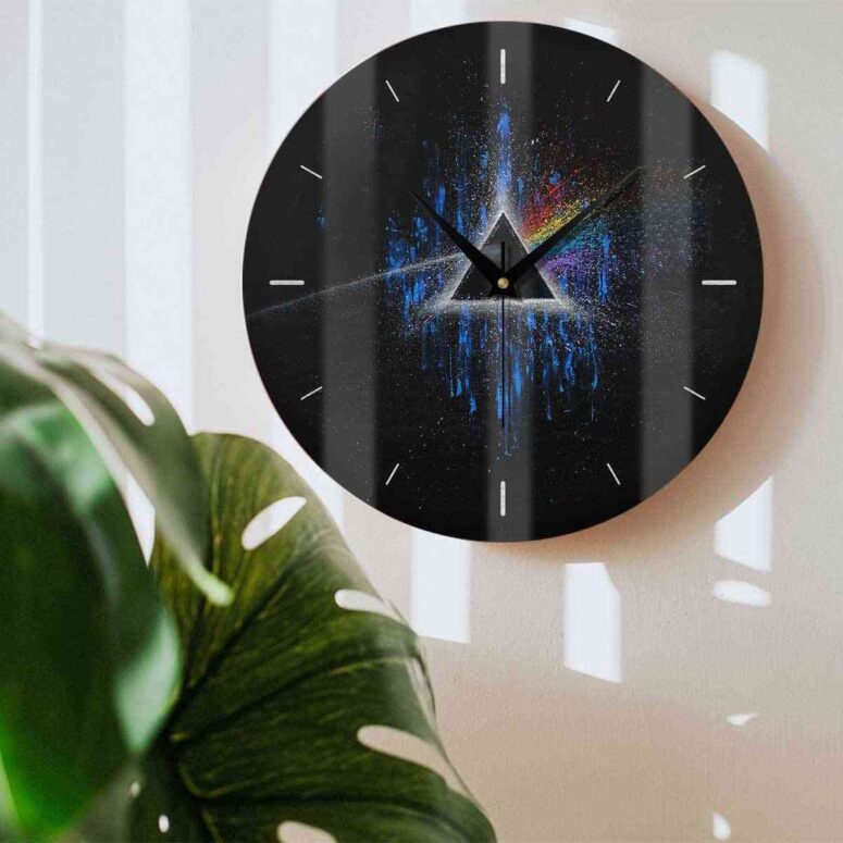 Pink Floyd Wooden Clock - Dark Side Of Moon Art Blue