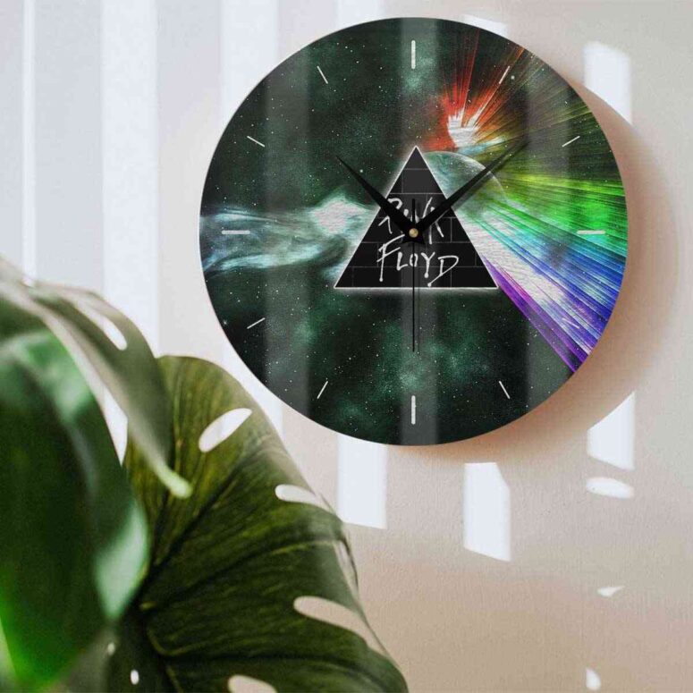 Pink Floyd Wooden Clock - Dark Side Of Moon Galaxy Green