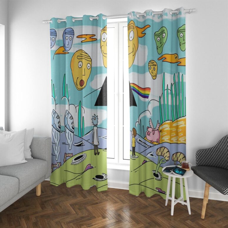 Pink Floyd Window Curtains - Rick and Morty Looking to DSOTM