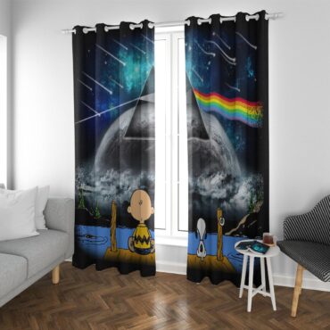 Pink Floyd Window Curtains - Snoopy And Charlie Brown Looking Dark Side Of The Moon