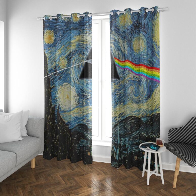 Pink Floyd Window Curtains - Starry Night Dark Side Of The Moon Van Gogh Pink Floyd Window Curtains - Starry Night Dark Side Of The Moon Van Gogh