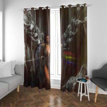 The Dark Side Of The Moon Lady Illustration Pink Floyd Window Curtains
