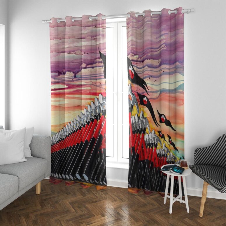 Pink Floyd Window Curtains - The Wall Hammer Drawing Art Pink Floyd Window Curtains - The Wall Hammer Drawing Art