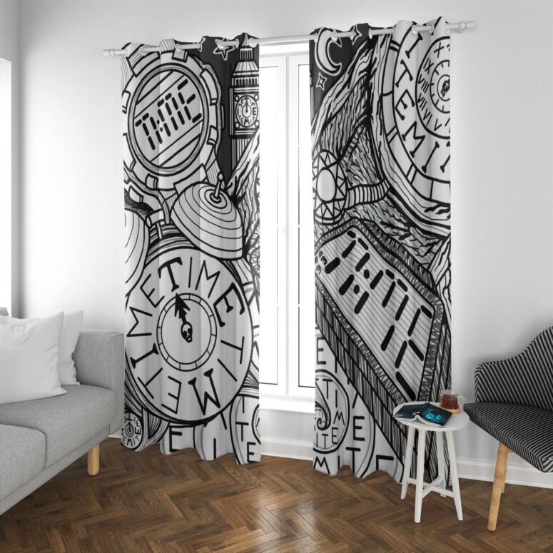 Pink Floyd Window Curtains - Time Hand drawing art Pink Floyd Window Curtains - Time Hand drawing art