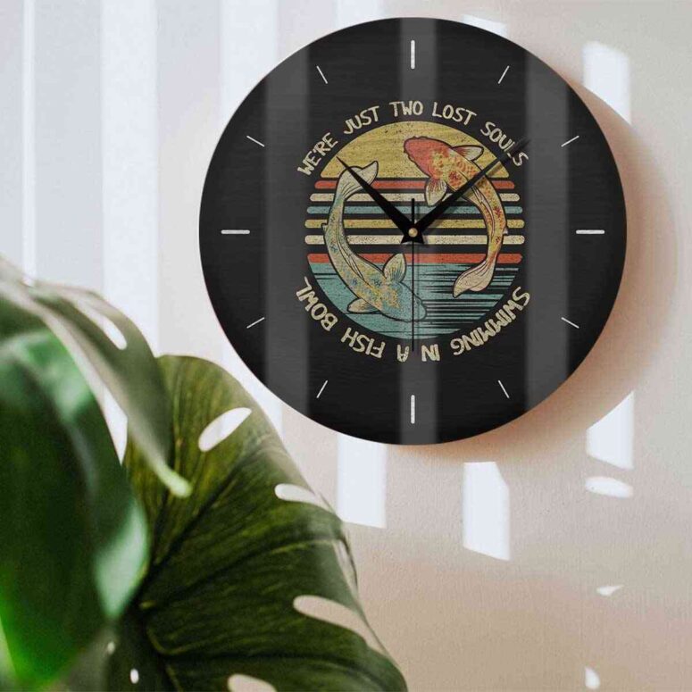 Pink Floyd Wooden Clock - Two Lost Souls swimming