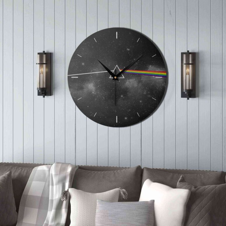 Pink Floyd Wooden Clock - Dark Side Of The Moon Art Black Pink Floyd Wooden Clock - Dark Side Of The Moon Art Black