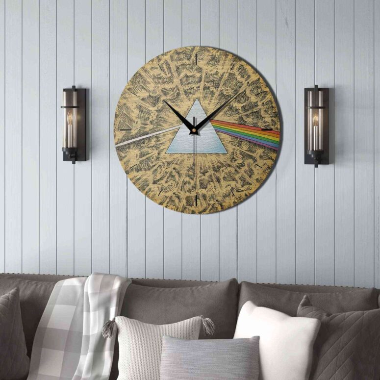 Pink Floyd Wooden Clock - Dark Side Of The Moon Cartoon Style