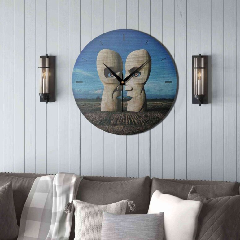 Pink Floyd Wooden Clock - Division Bell Stone Heads