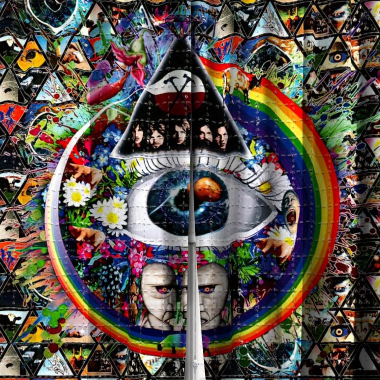 Pink Floyd Window Curtains - Album Cover Ring Collage Blotter Art