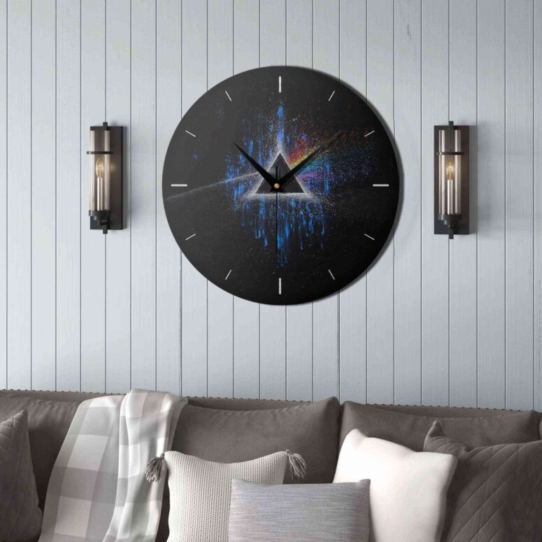 Pink Floyd Wooden Clock - Dark Side Of Moon Art Blue
