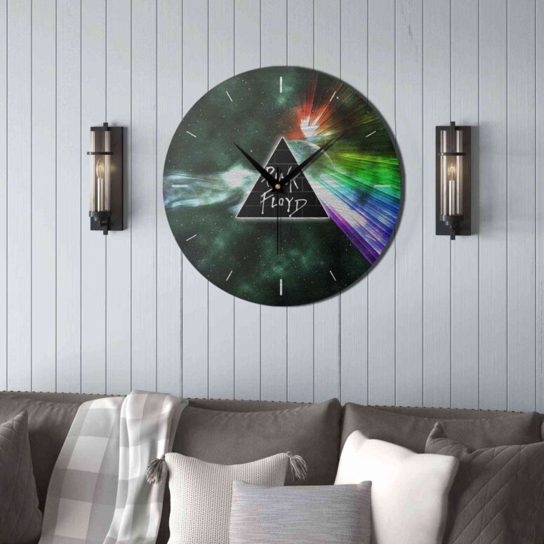 Pink Floyd Wooden Clock - Dark Side Of Moon Galaxy Green