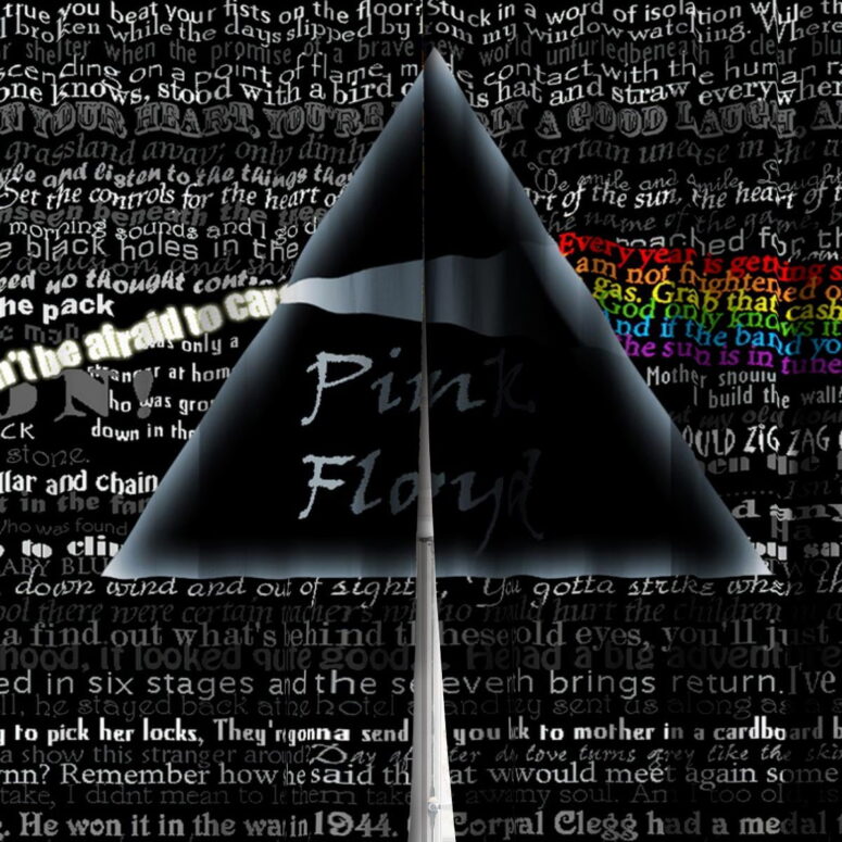 Pink Floyd Window Curtains - Lyric Collage Prism Vintage Pink Floyd Window Curtains - Lyric Collage Prism Vintage