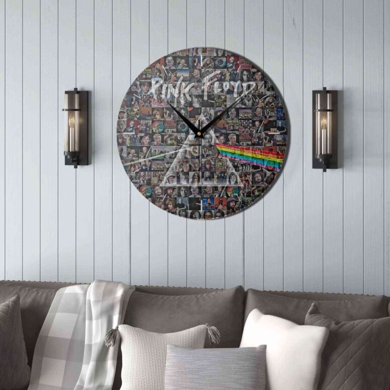 Pink Floyd Wooden Clock - Photo Mosaic Print Art of All Things