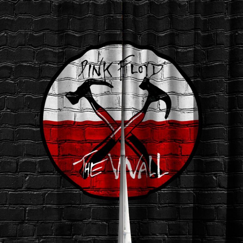 Pink Floyd Window Curtains - The Wall Emblem on Brick Background Pink Floyd Window Curtains - The Wall Emblem on Brick Background