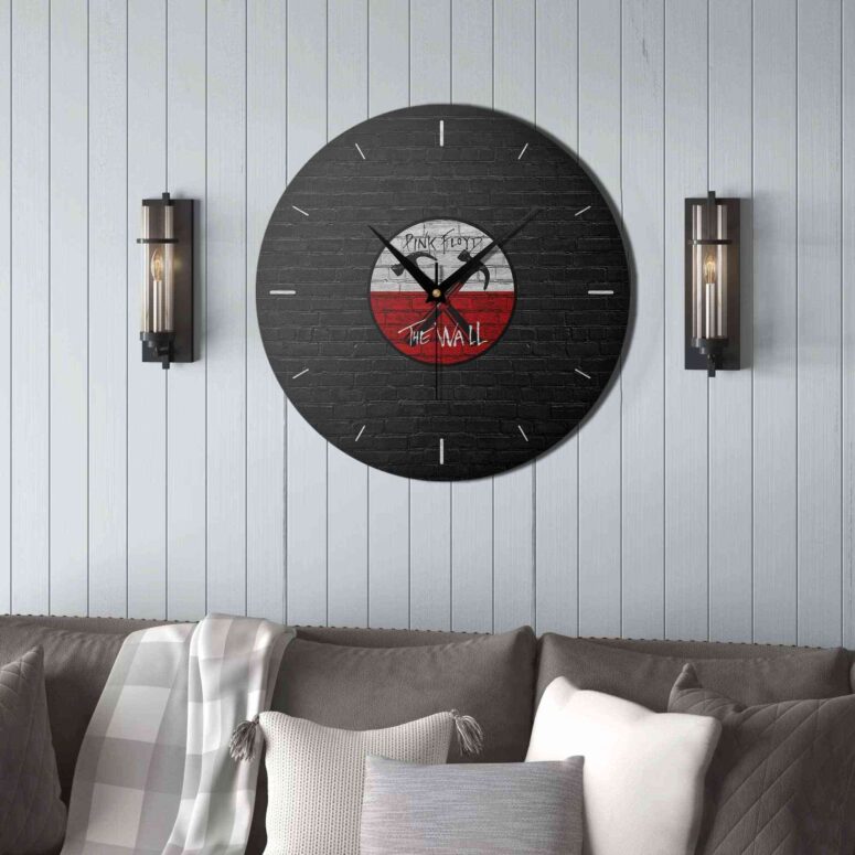 Pink Floyd Wooden Clock - The Wall Emblem on Brick Background Pink Floyd Wooden Clock - The Wall Emblem on Brick Background
