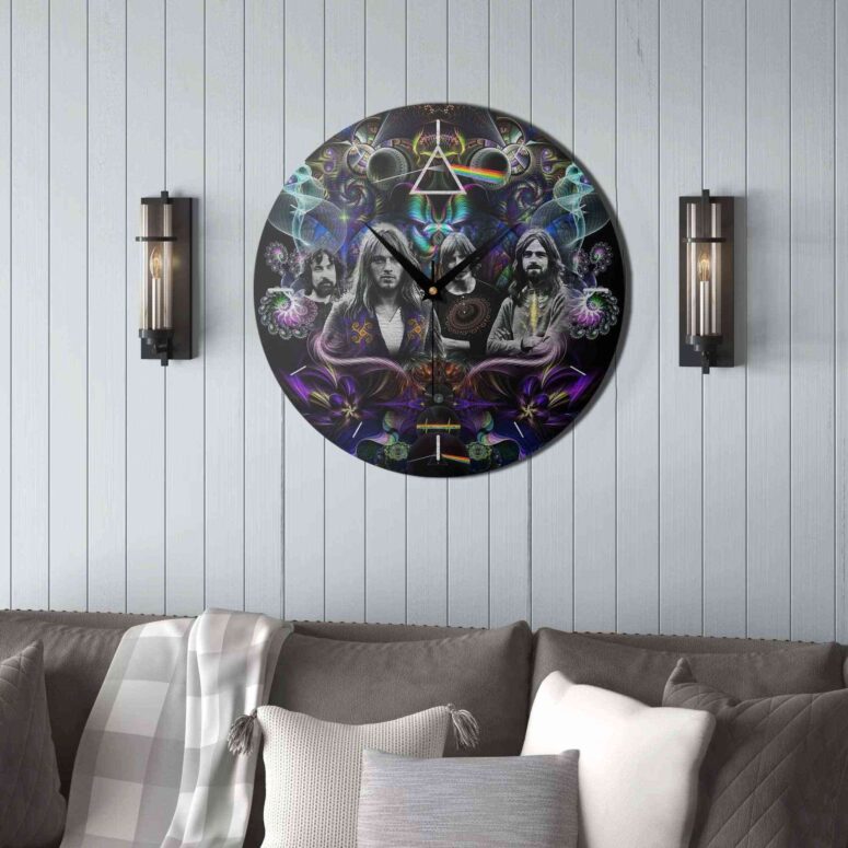 Pink Floyd Wooden Clock - Dark Side Of The Moon Psychedelic Abstract Art