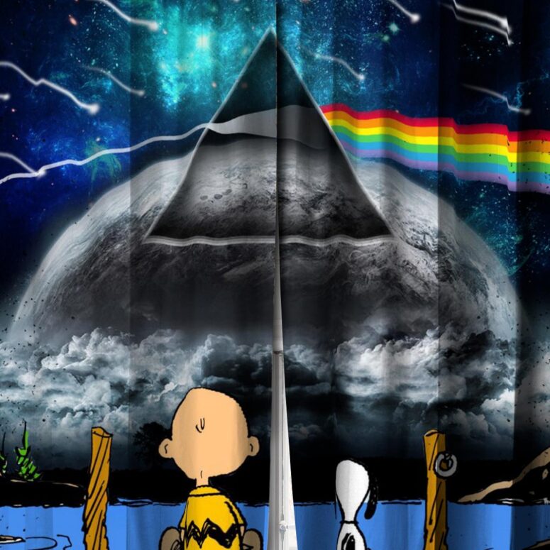 Pink Floyd Window Curtains - Snoopy And Charlie Brown Looking Dark Side Of The Moon