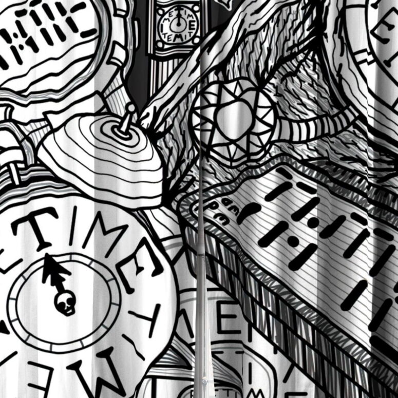 Pink Floyd Window Curtains - Time Hand drawing art Pink Floyd Window Curtains - Time Hand drawing art