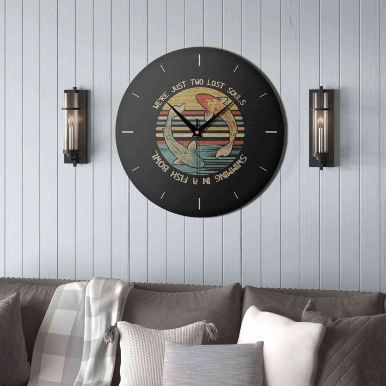 Pink Floyd Wooden Clock - Two Lost Souls swimming