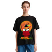 Snoopy And Woodstock Dark Side Of The Moon Pink Floyd Halloween Front Shirt Woman Black - OtherBrick