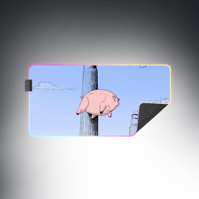 Flying Pig Hand Drawing Art Magic RGB Pink Floyd Luminous Mouse Pad Led