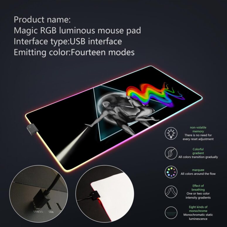 Adam Eva Pink Floyd Magic RGB Luminous Mouse Pad Led Adam Eva Pink Floyd Magic RGB Luminous Mouse Pad Led