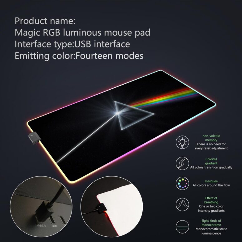 The Dark Side of the Moon Remastered Magic RGB Pink Floyd Luminous Mouse Pad Led