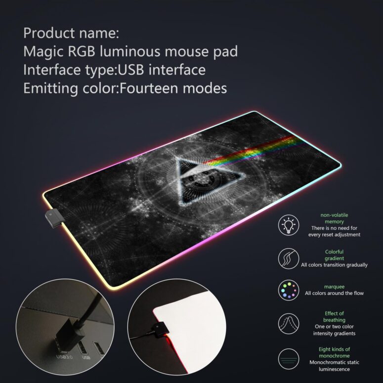 Dark Side Of The Moon Psychedelic Art Magic RGB Pink Floyd Luminous Mouse Pad Led