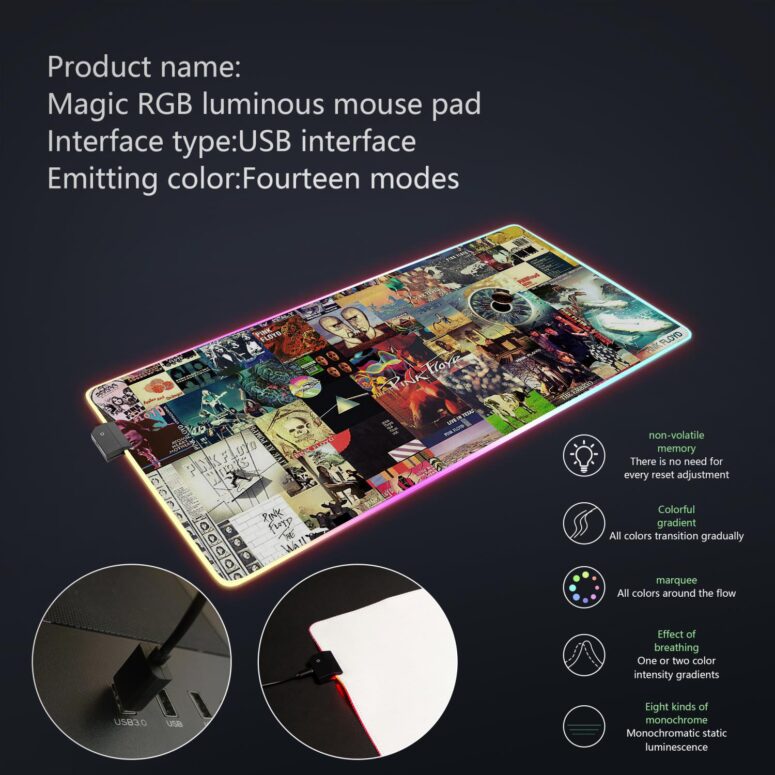 Pink Floyd Albums Collage Magic RGB Luminous Mouse Pad Led